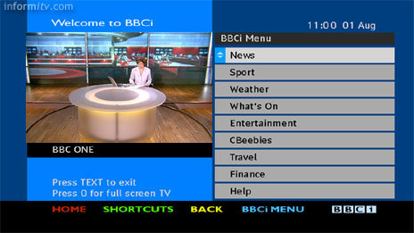 BBCi Text service on Freeview - Menu