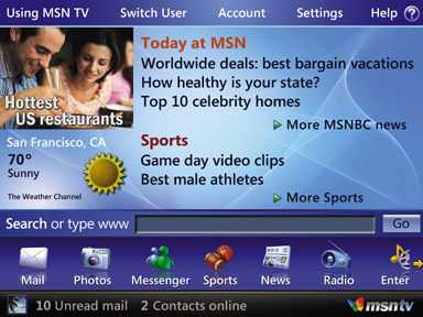 MSN TV 2 home page