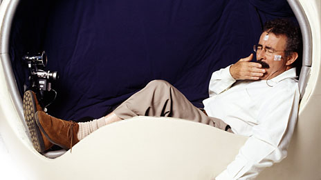 Professor Lord Robert Winston in a sleep pod as part of the interactive BBC television programme How to Sleep Better, Image: BBC