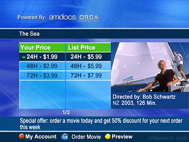 Screen demonstrating the integration of Orca Interactive IPTV middleware and Amdocs customer relationship management solution