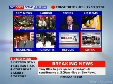 Sky News Active showing eight interactive streams, including a link to a further eight.