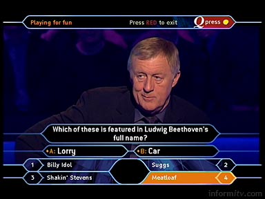 Who Wants to be a Millionaire? 7 May 2005. Once again the interactive questions are incorrect.