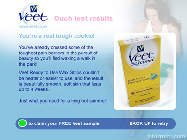 Are you a wax virgin? interactive television ad for Veet wax strips. Reckitt Benckiser / Zip TV.