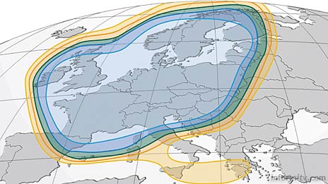 Astra 2A north beam footprint. Graphic: SES Astra