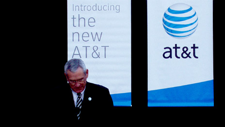  Edward Whitacre, chairman and chief executive of AT&T, at a recent unveiling of the new AT&T logo at the new headquarters in San Antonio, Texas, following completion of the merger with SBC.