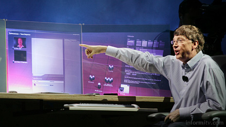 Bill Gates, the Microsoft chairman and chief software architect, demonstrating Windows Vista during his keynote address at the CES 2006 International Consumer Electronics Show in Las Vegas. Photo: Microsoft