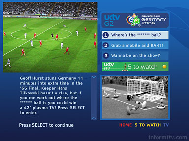 The Ensequence on-Q system will be used to provide interactive applications across the portfolio of UKTV channels, starting with coverage of the World Cup on the G2 channel.