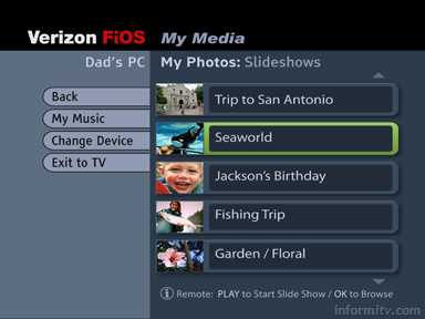 Verizon FiOS TV Media Manager interface.