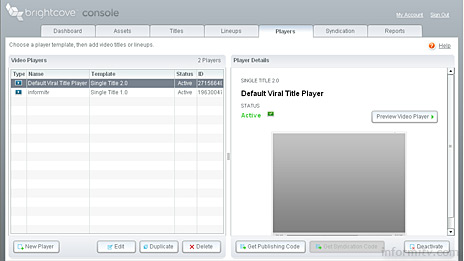 Brightcove launches innovative internet video platform. Image of the Brightcove publishing console which enables sophisticated control over the presentation of the online player.