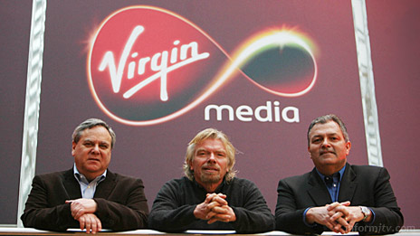 Steve Burch, president and chief executive; Richard Branson, founder of Virgin Group; and Jim Mooney, chairman of Virgin Media. Photo: Vismedia.