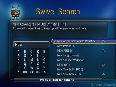 The Amazon Unbox interface also makes use of the TiVo Swivel Search feature, allowing users to step from one programme to another based on common characteristics.