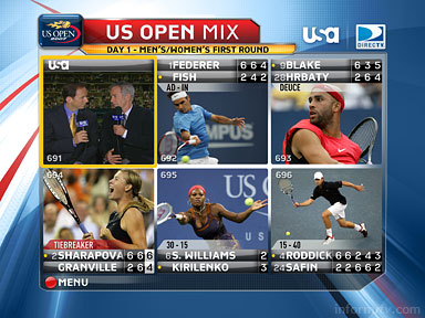 The US Open Mix screen on the USA Network on DIRECTV.