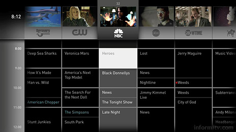 OpenTV Mondrian concept interface for an interactive programme guide. 