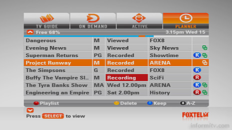 The Foxtel iQ2 programme planner.