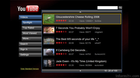 YouTube XL is designed for viewing with a remote control.