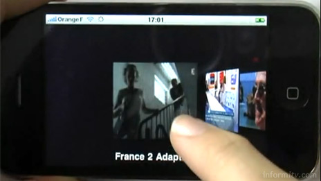 Envivio iLiveTV demonstration showing cover flow channel browsing.