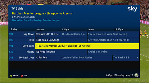 The Sky Player service on Xbox will also feature a a conventional grid-based guide, like its computer counterpart and the traditional Sky set-top box.