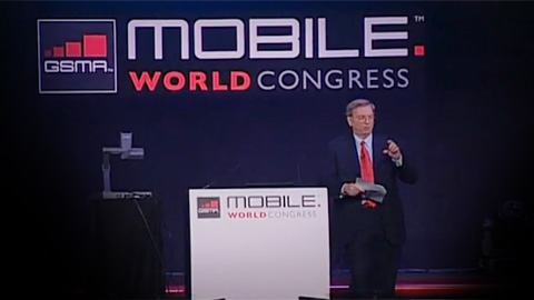 Eric Schmidt, the chairman and chief executive of Google at the Mobile World Congress, as shown on YouTube.