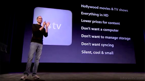 Apple chief executive Steve Jobs presents user requirements based on learning from the previous Apple TV product. Source: Apple