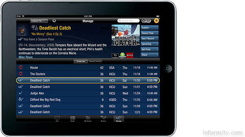 The TiVo app for the Apple iPad works with TiVo Premiere and Premiere XL retail products.