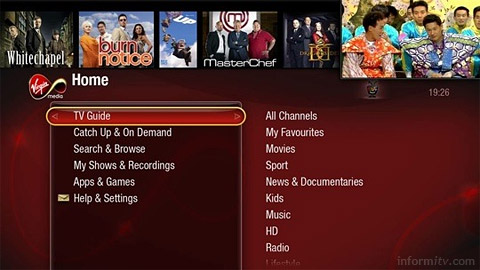 The home screen on the new Virgin Media digital video recorder, developed in partnership with TiVo.