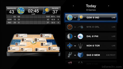 The NBA application on Apple TV offers live basketball.