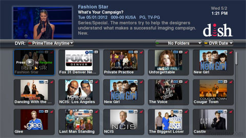 Dish Hopper view of recorded primetime programming showing kangaroo symbol for programmes with ad-skipping enabled.