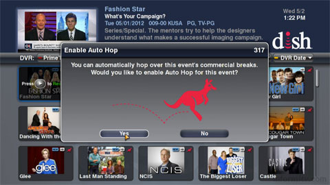 Dish Hopper asks users whether they wish to skip commercials.