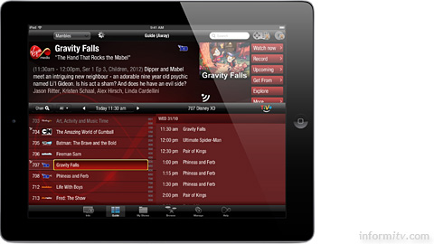 The Virgin TV Anywhere iPad app from Virgin Media.