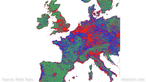 Demand density for broadband across Western Europe. Source: Point Topic.