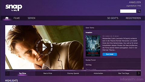 Snap from Sky Deutschland offers access to movies and box sets for a monthly subscription.