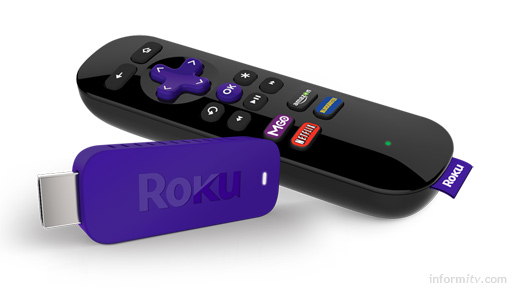 Roku HDMI stick and remote control. Image: Roku.