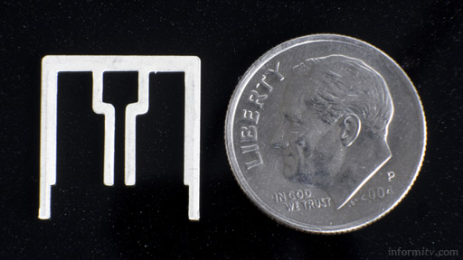 Aero antenna - shown next to a ten cent coin, which is just under 18mm in diameter. Photo: Aereo.