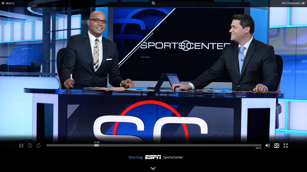 Sling TV player showing ESPN SportsCenter.