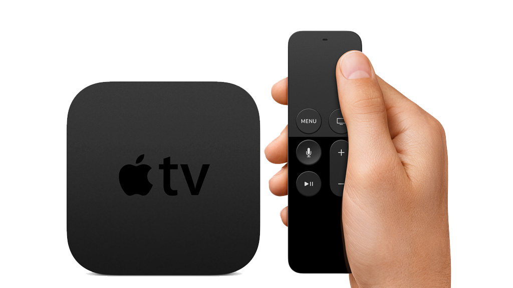 Apple TV fourth generation box with remote control.