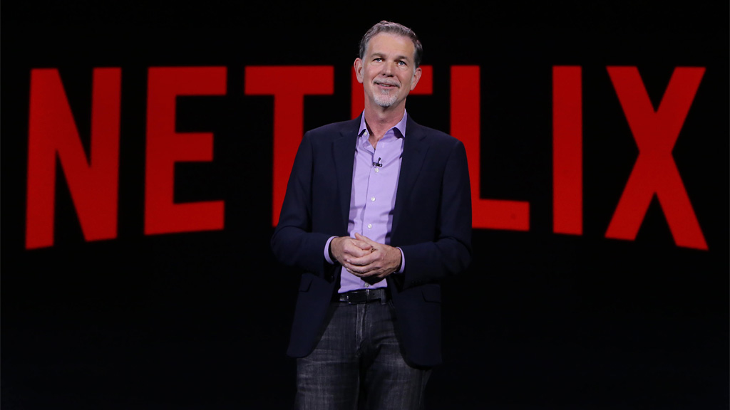 Reed Hastings, the co-founder and chief executive of Netflix, announcing the extension of the service to a total of over 160 countries at CES 2016 in Las Vegas. Photo: Netflix