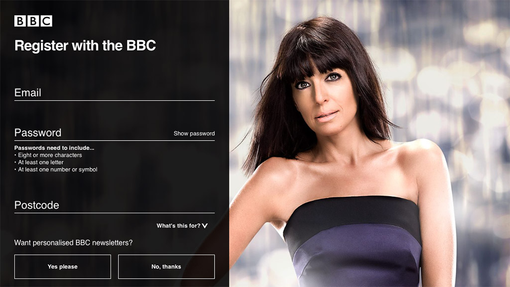 Registration page for the BBC iPlayer.