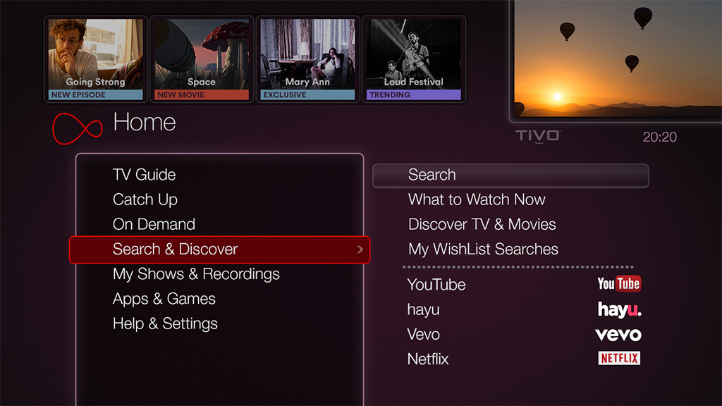 Virgin Media TiVo user interface.