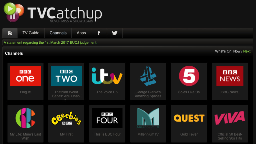 TV Catchup - channel page