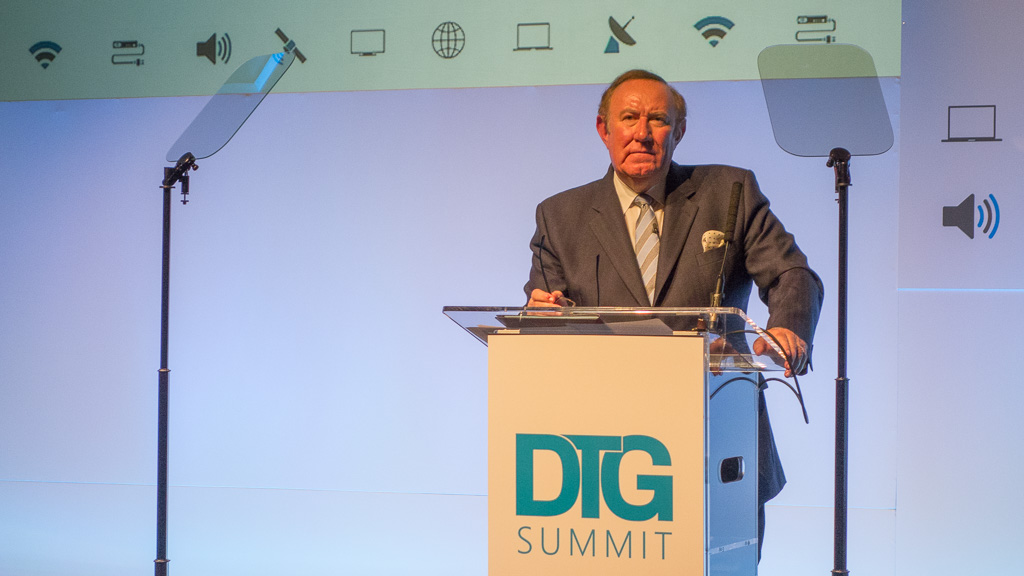 Andrew Neil, journalist and broadcaster, addressing the DTG Summit in London.