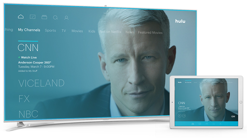 Hulu TV - My channels screen.