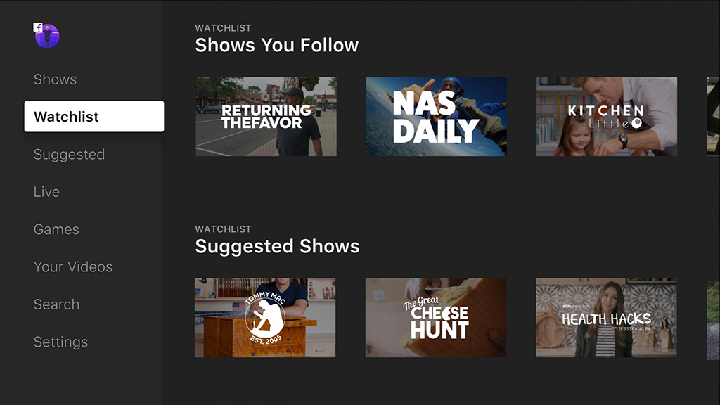 Facebook Watch Watchlist on television.
