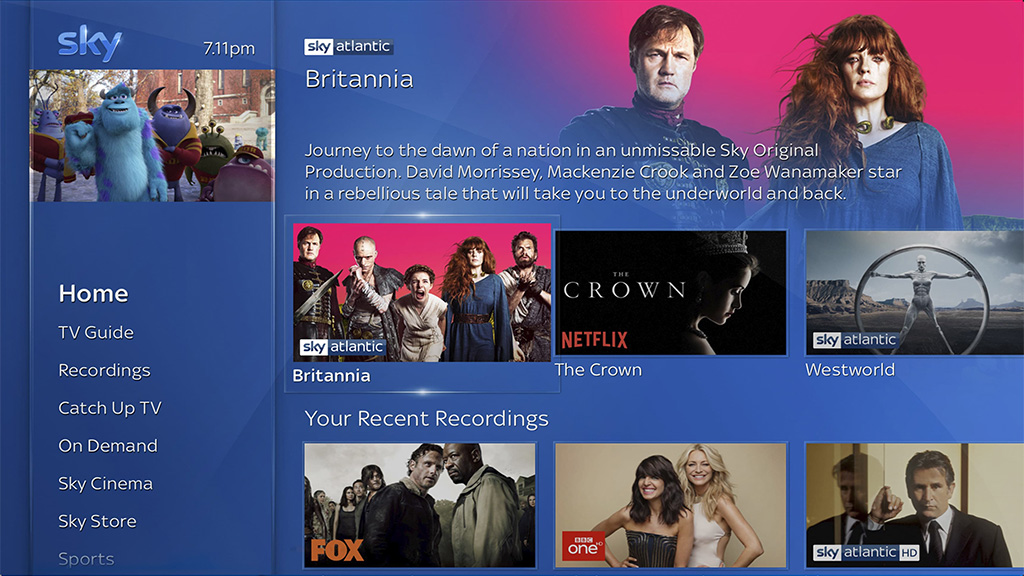 New Sky Q interface, incorporating Netflix. Image: Sky