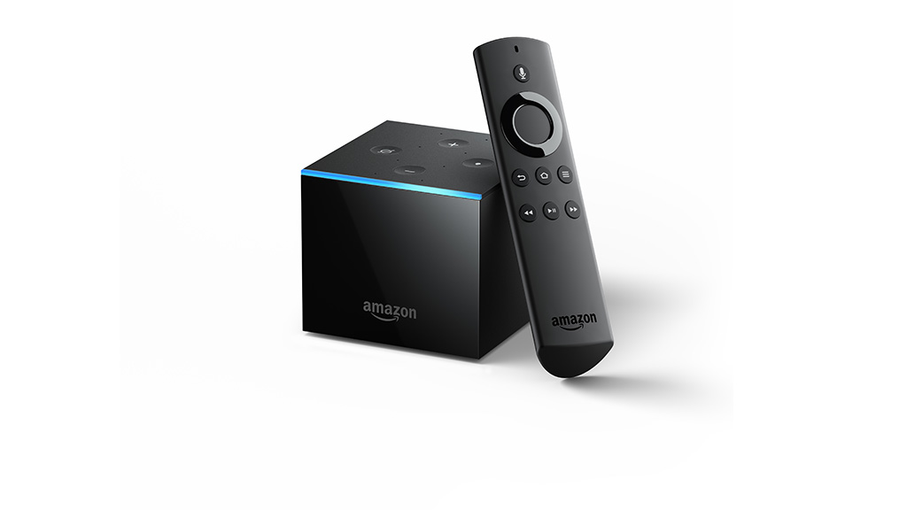 Amazon Fire TV Cube with remote control.