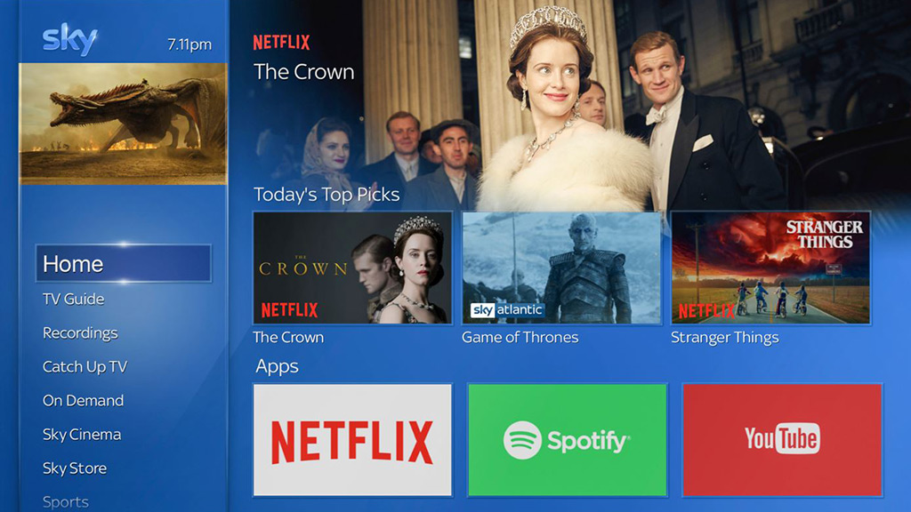 Sky Q interface integrating Netflix