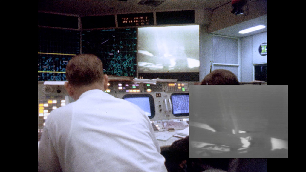 Mission control view on one small step to the lunar surface