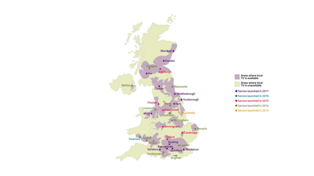 United Kingdom local television franchise areas.