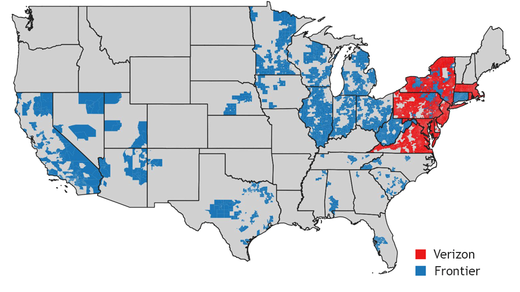 Verizon plus Frontier fibre footprint